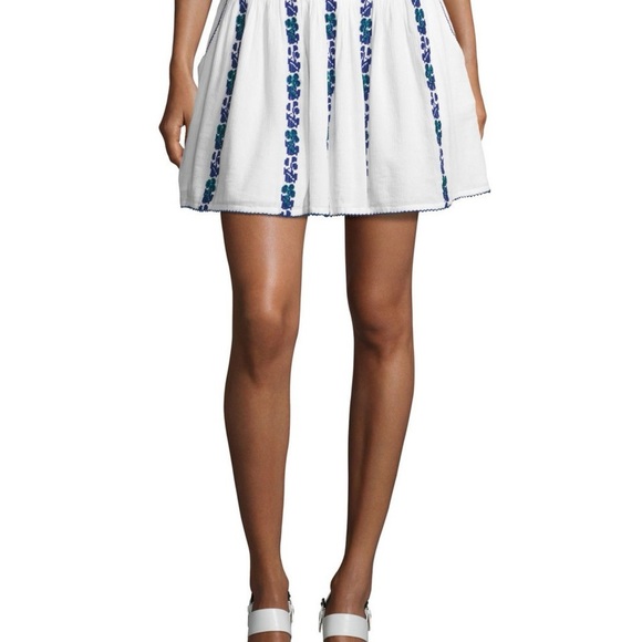 Tory Burch Dresses & Skirts - Tory Burch Alexandria embroidered beaded White Skirt with Blue Floral Accents M